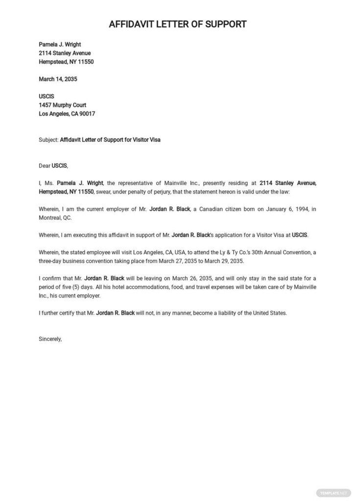 Affidavit Of Support For Visitor Visa Sample Template Google Docs 