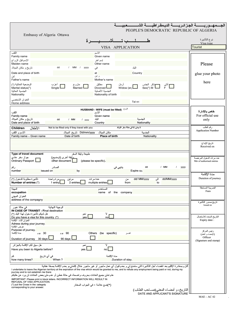 Algeria Visa Application Form Pdf Fill Online Printable Fillable 