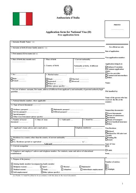 Ambasciata D Italia Application Form For National Visa D 