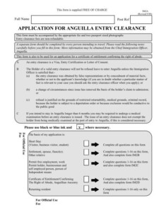APPLICATION FOR ANGUILLA ENTRY CLEARANCE
