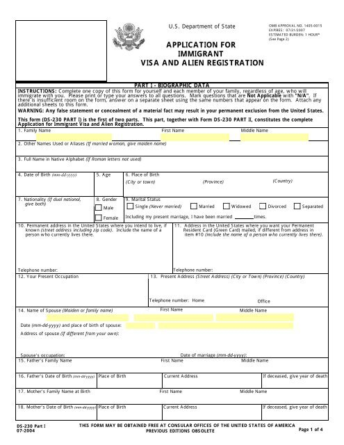 Application For Immigrant Visa And Alien MAG ANAK ORG