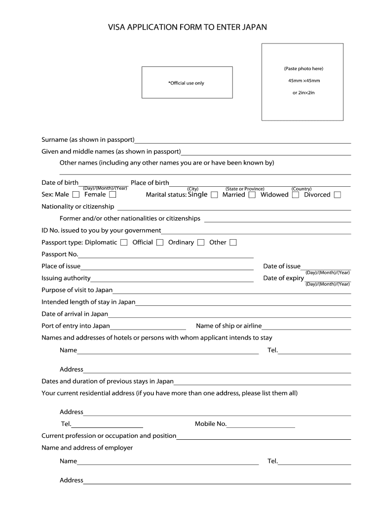 Application For Japan Visa Fill Online Printable Fillable Blank 