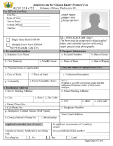 Application Form For Ghana Entry Permit Visa Embassy Of Ghana