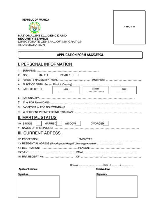 Application Form For Rwanda Visa Printable Pdf Download