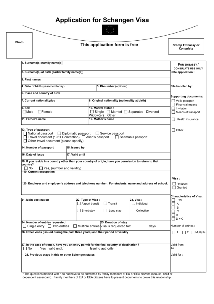 Application Form For Schengen Visa Fill Out Sign Online And Download