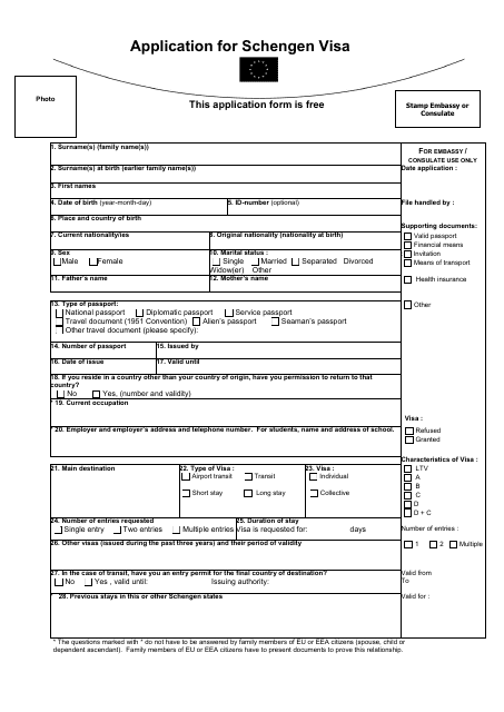 Application Form For Schengen Visa Fill Out Sign Online And Download 