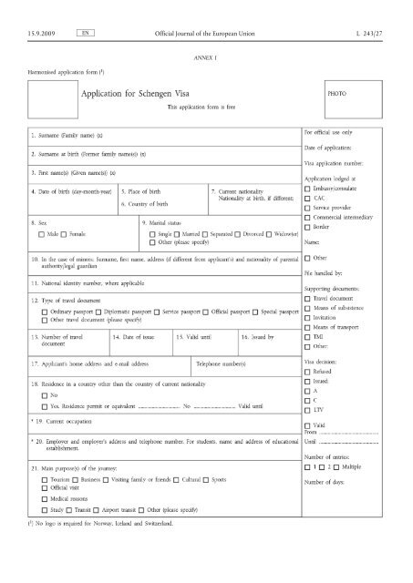 Application Form For Schengen Visa Norway