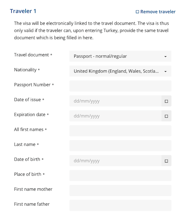 Application Form For The Turkey Visa