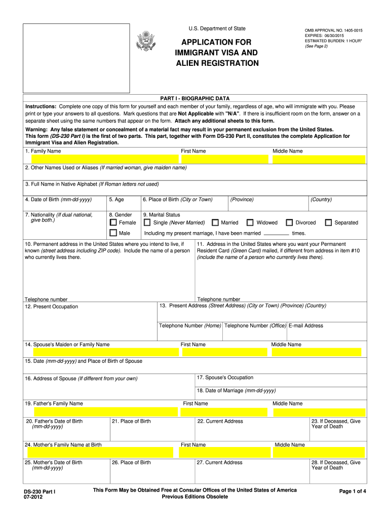 Application Immigrant Visa Form Fill Out And Sign Printable PDF