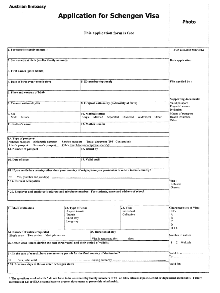 Austria Schengen Visa Form Fill Online Printable Fillable Blank 
