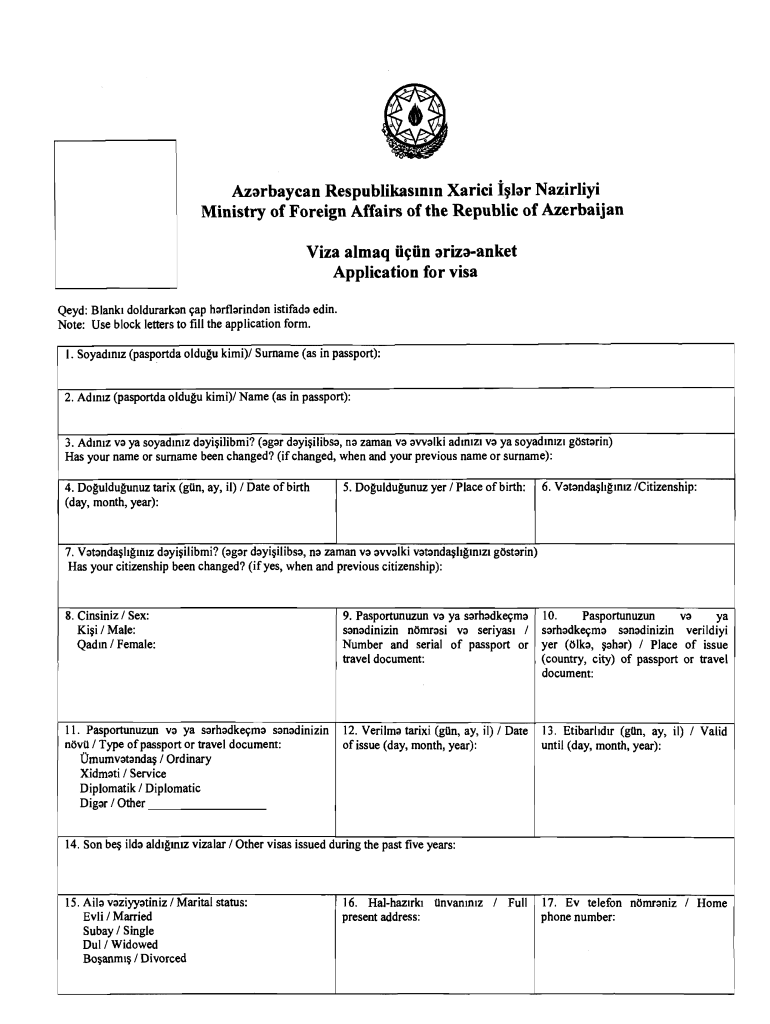 Azerbaijan Visa Application Form Pdf Download Fill Out Sign Online 