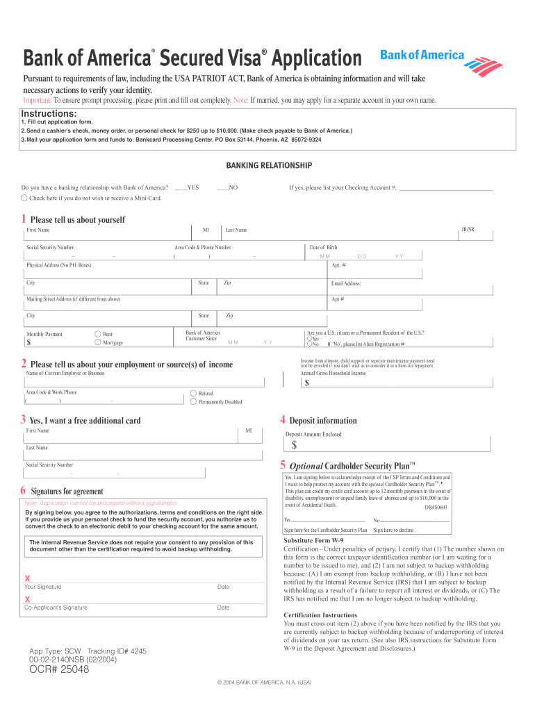 Bank Of America Secured Visa Application Forms Arena Fill Out And 