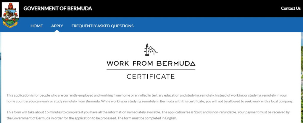 BERMUDA ONLINE VISA APPLICATION PORTAL Https forms gov bm work from 