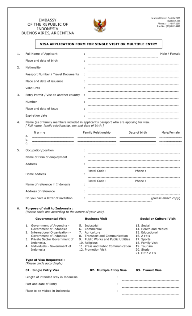 Buenos Aires Argentina Indonesian Visa Application Form For Single 