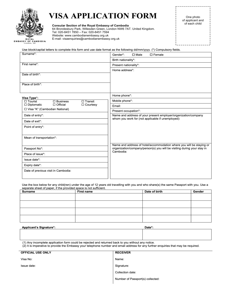 Cambodia Visa Form Fill Online Printable Fillable Blank PdfFiller