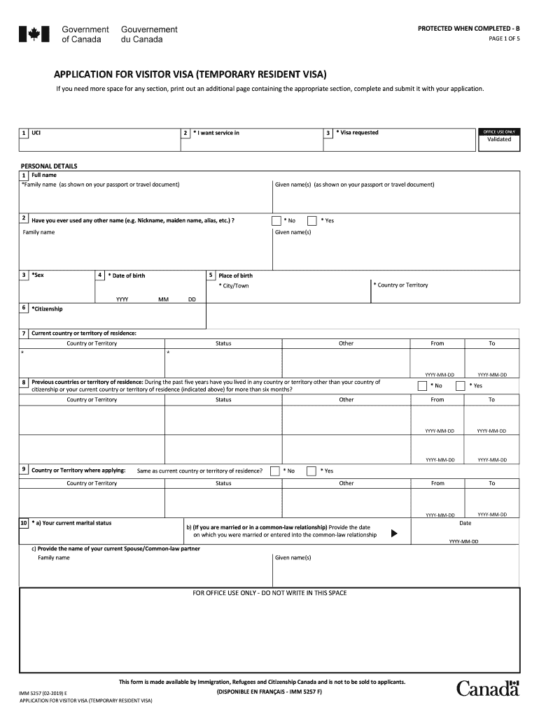 Canada Temporary Resident Visa Application Form Imm5257b 2023 