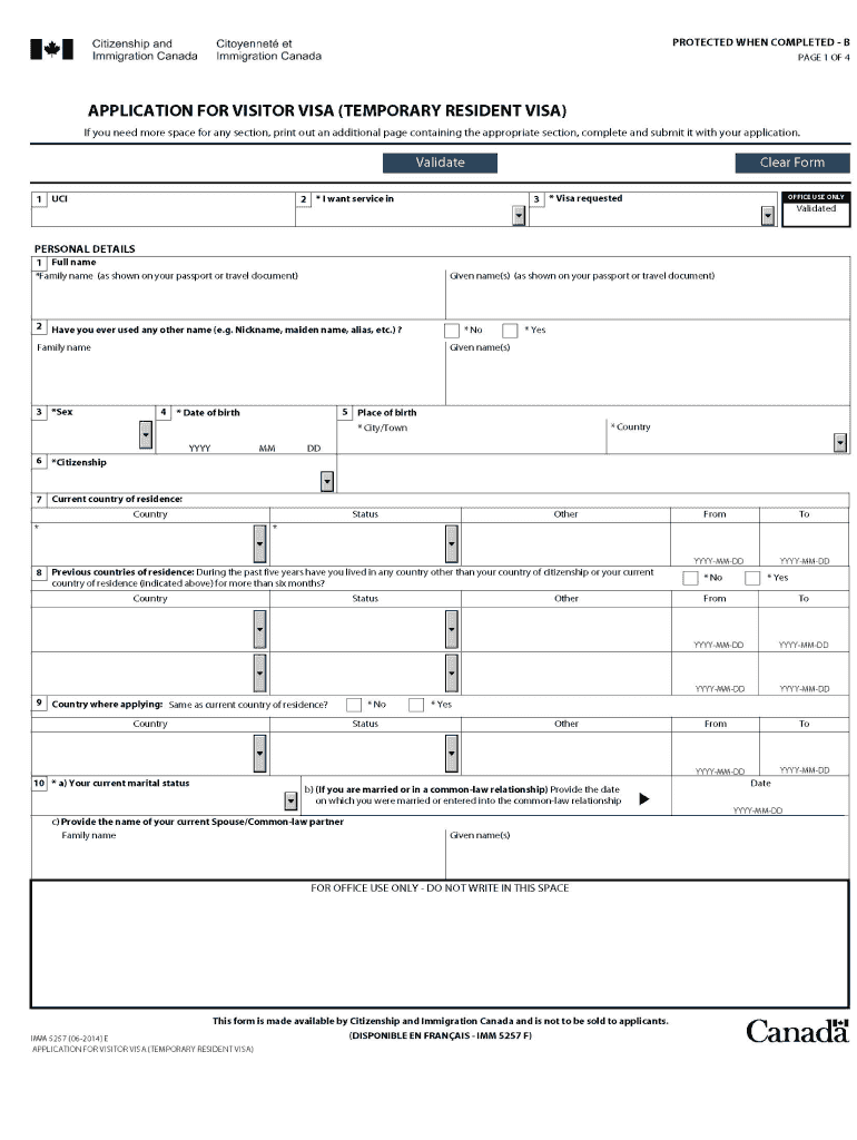 Canada Visitor Visa Application Form Fill Out Sign Online DocHub