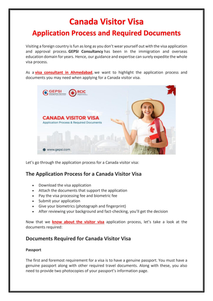 Canada Visitor Visa Application Process And Required Documents By 