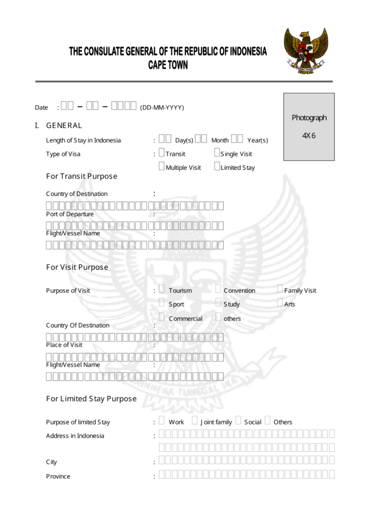 Cape Town Western Cape South Africa Indonesian Visa Application Form 