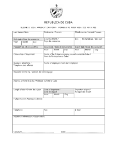 Cuba Business Visa Application Form Fill Out Sign Online And