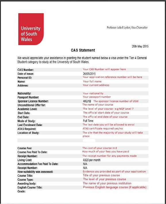 Document Guidelines For Student Visa Applications University Of South 