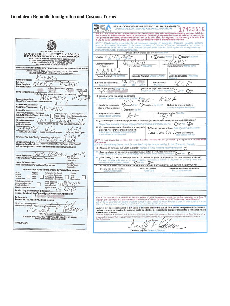 Dominican Republic Immigration Form Fill Online Printable Fillable