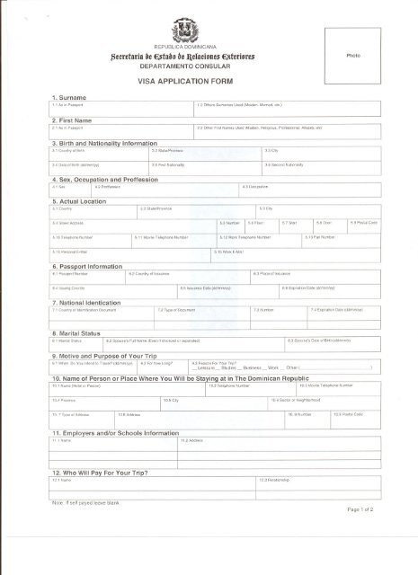 Dominican Republic Visa Form
