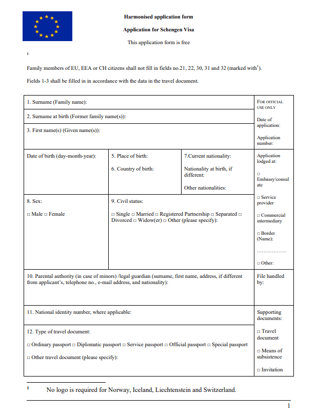 Download Free Schengen Visa Application Form