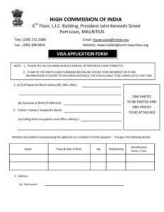 Download Visa Application Form High Commission Of India Mauritius
