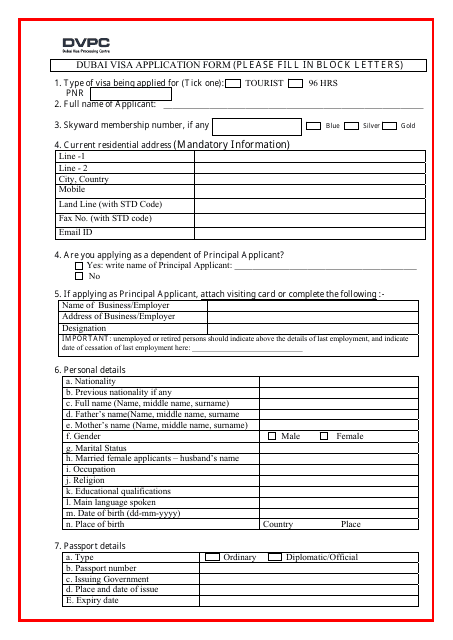 Dubai Visa Application Form Fill Out Sign Online And Download PDF 