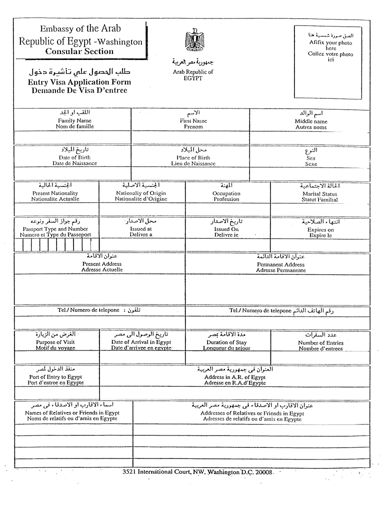 Egypt Visa Form Fill Online Printable Fillable Blank PdfFiller