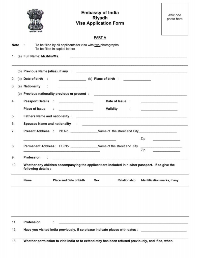 Embassy Of India Riyadh Visa Application Form