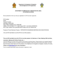 ETA Sri Lanka ex E Visa Application Form