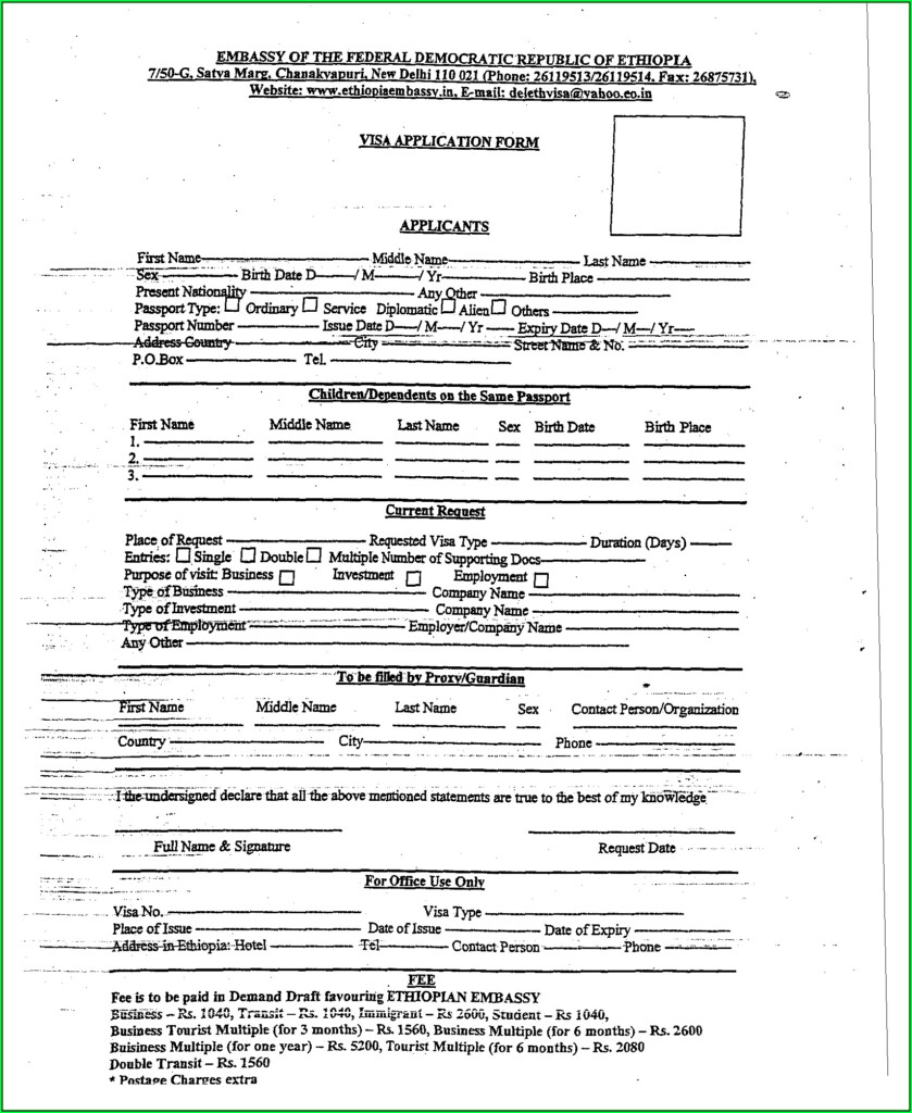 Ethiopian Embassy Visa Application Form Uganda Form Resume Examples 