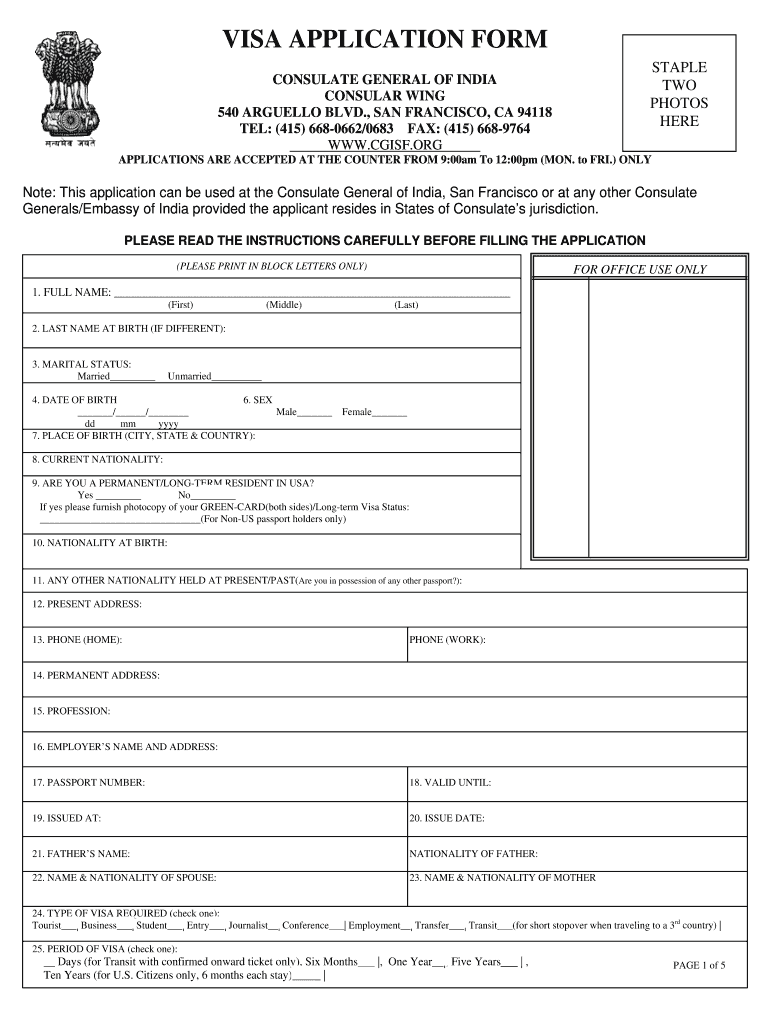 Example Of Visa Application Form