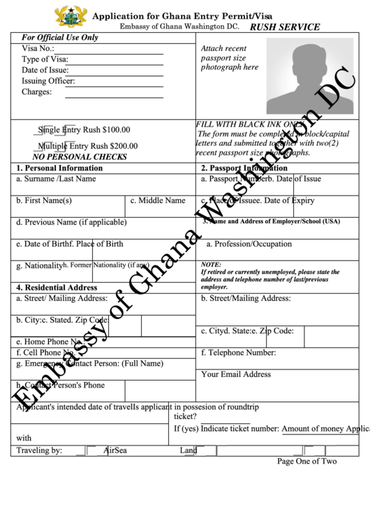 Fillable Application For Ghana Entry Permit visa Printable Pdf Download