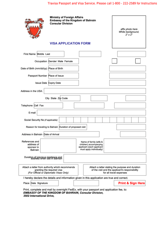 Fillable Bahrain Visa Application Form Printable Pdf Download