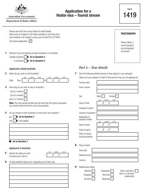 Fillable Form 1419 Application For A Visitor Visa PDFRun