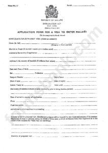 Fillable Form 27 Application Form For A Visa To Enter Malawi