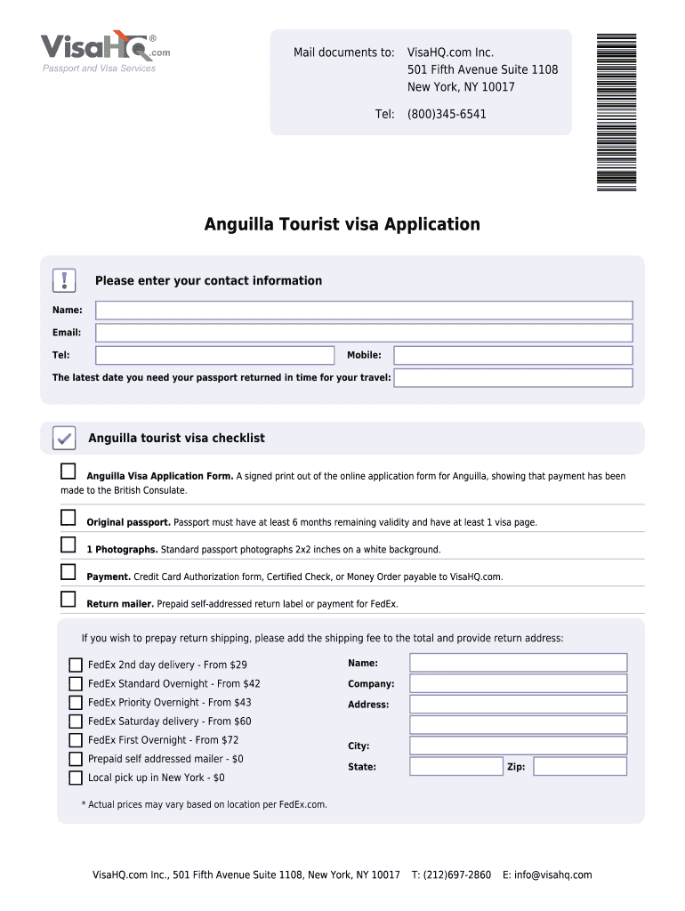 Fillable Online Anguilla Visa Application For Citizens Of India Fax 