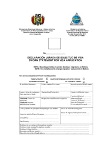 Fillable Online Bolivia Visa Application Bolivia Visa Application Fax