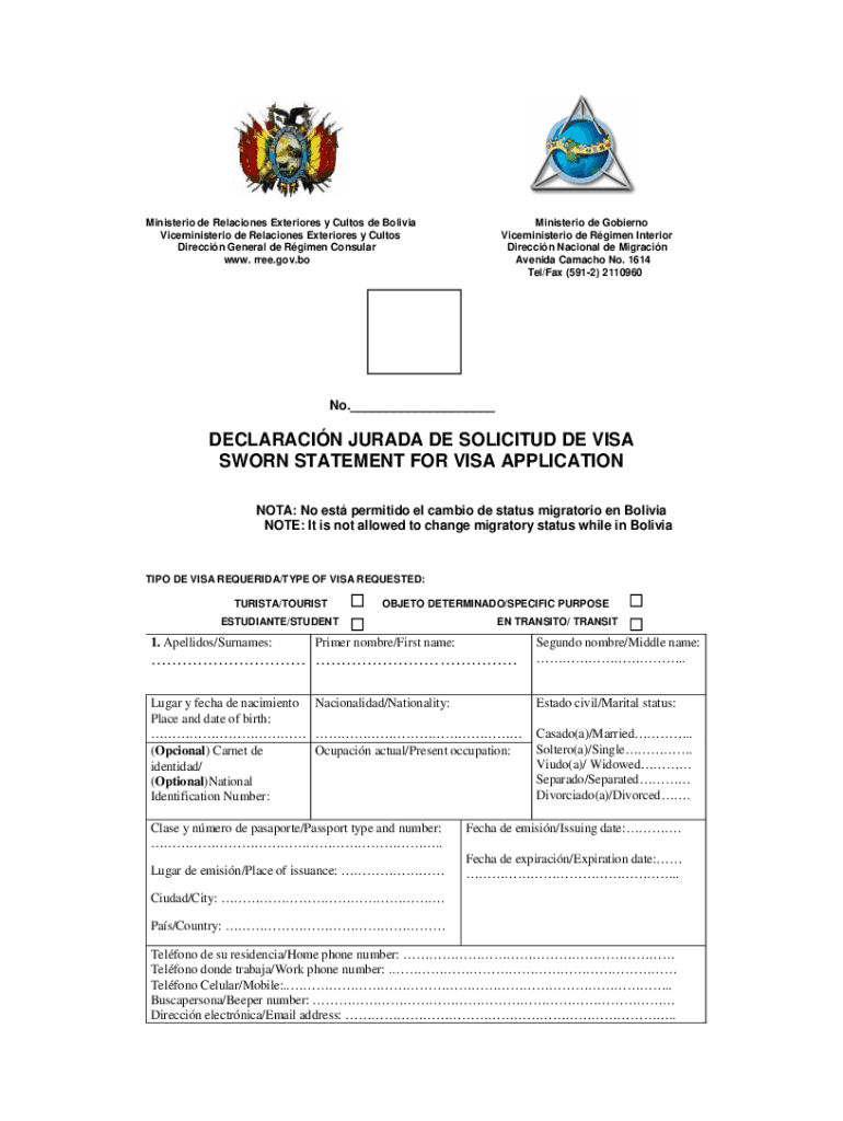 Fillable Online Bolivia Visa Application Bolivia Visa Application Fax 