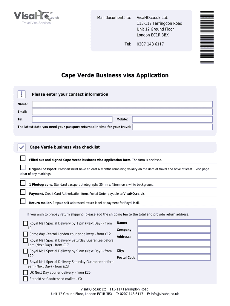 Fillable Online Cape verde Visahq Co Cape Verde Visa Application For