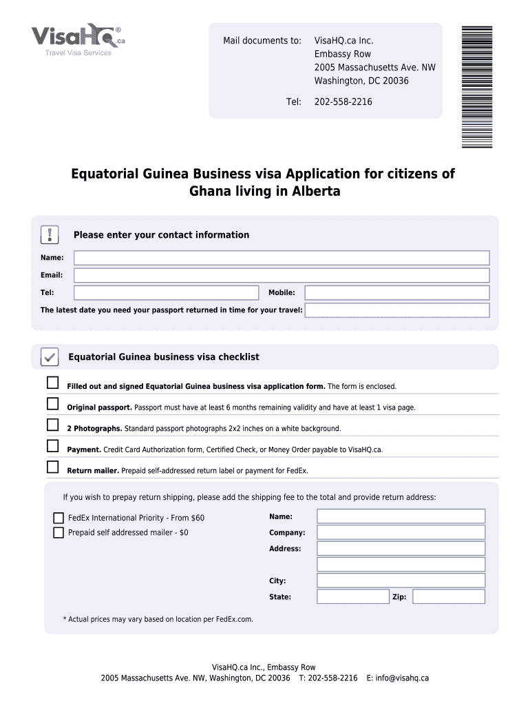 Fillable Online Equatorial Guinea Visa Application For Citizens Of 