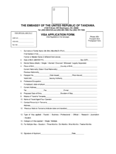 Fillable Online Visa Application Form For Tanzania Fax Email Print