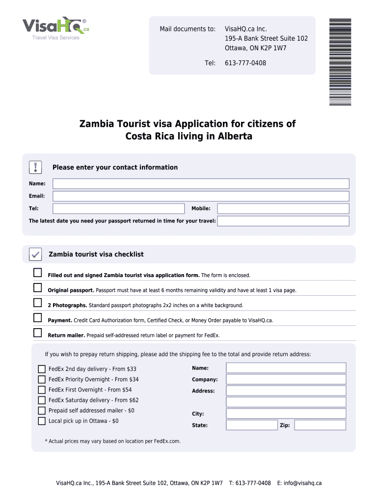Fillable Online Zambia Visahq Zambia Visa Application For Citizens Of 