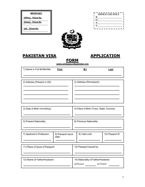 Fillable Pakistan Visa Form Printable Forms Free Online