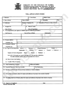 Fillable Visa Application Form Embassy Of The Republic Of Zambia