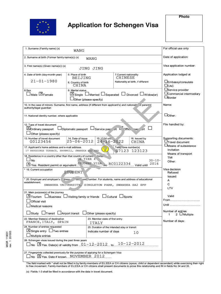 Filled Schengen Visa Application Form 2020 Fill And Sign Printable 
