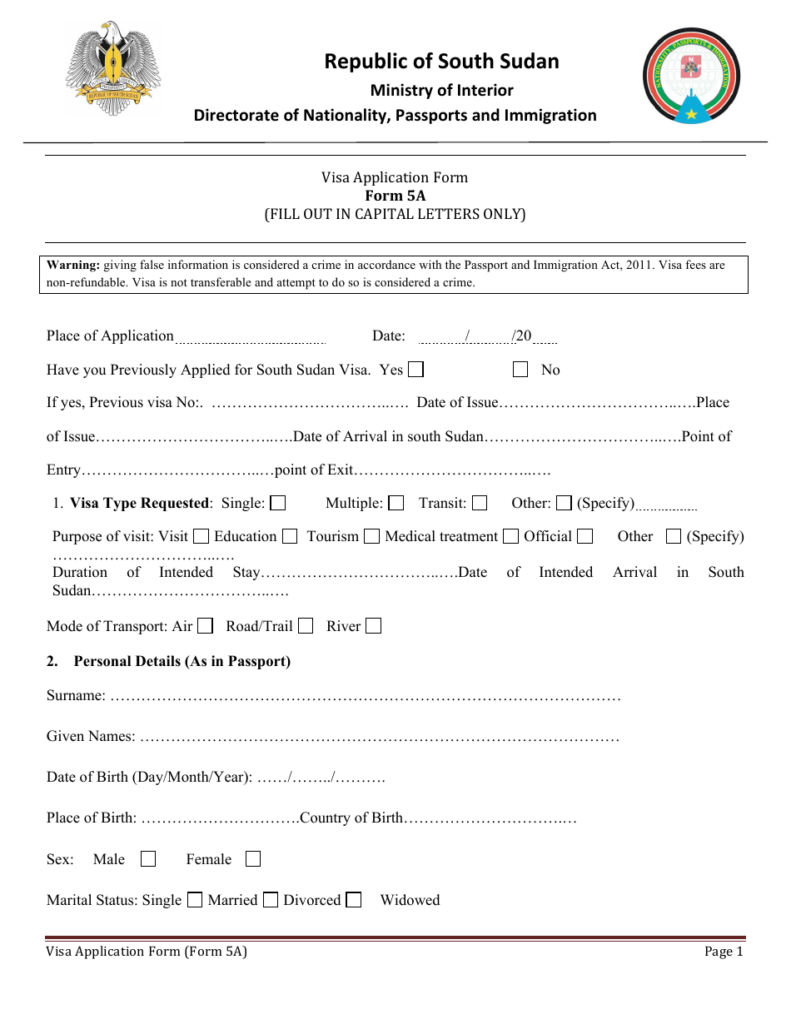 Form 5A Fill Out Sign Online And Download Printable PDF Sudan 